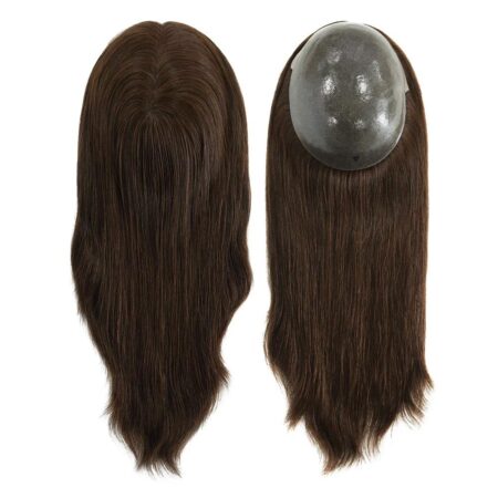 Straight Brown color skin base hair topper