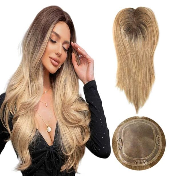 Blonde Remy Hair Topper for crown thinning women