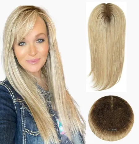 Women Hair Crown Topper Blonde with Root Brown